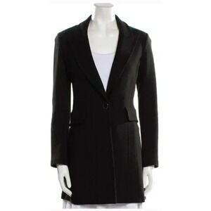 St. John Caviar Micro Boucle Knit Mid-length Blazer Black Size 12